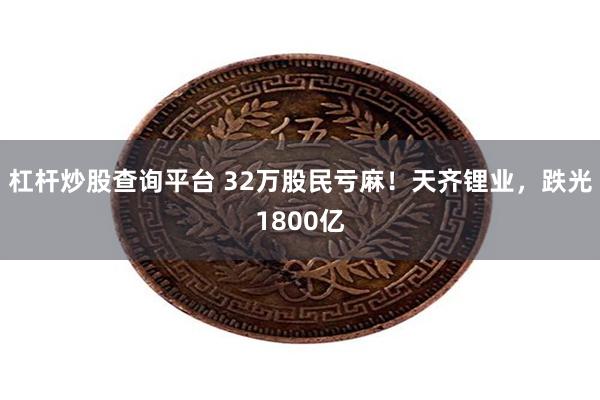 杠杆炒股查询平台 32万股民亏麻！天齐锂业，跌光1800亿